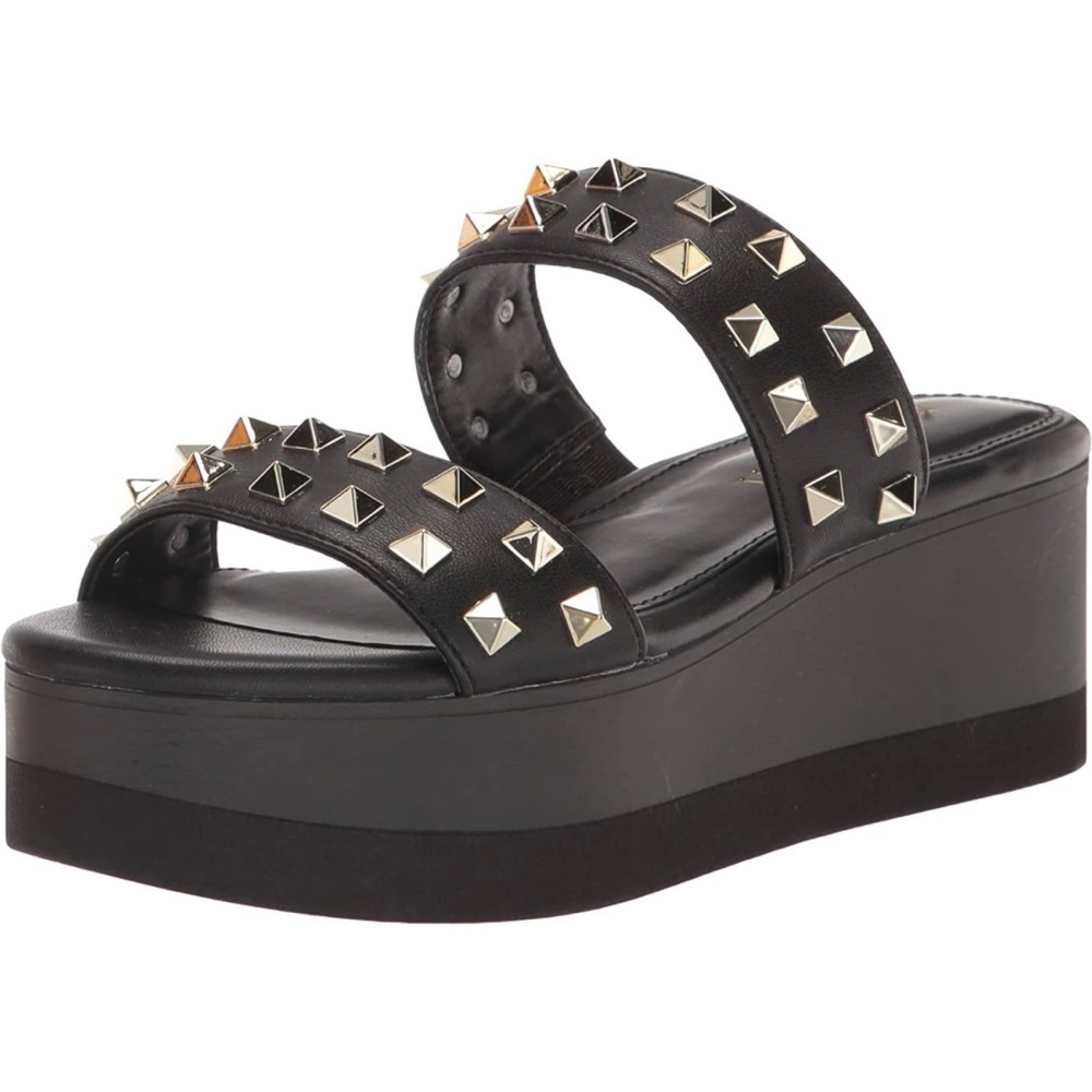 Women's Madden Girl Everett Platform Wedge Sandals Black Studded heeled 5, 5.5 6 - Picture 5 of 8